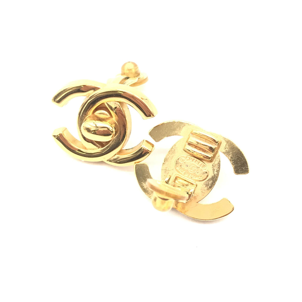 Gold PLated CC Turnlock Clip-On Earrings