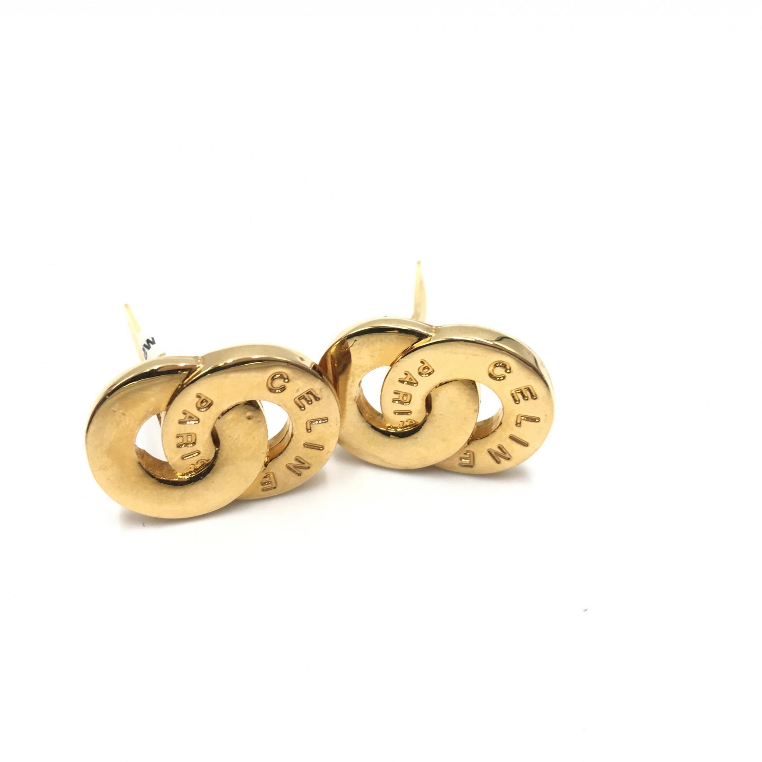Gold Tone Double Round Motif Earrings