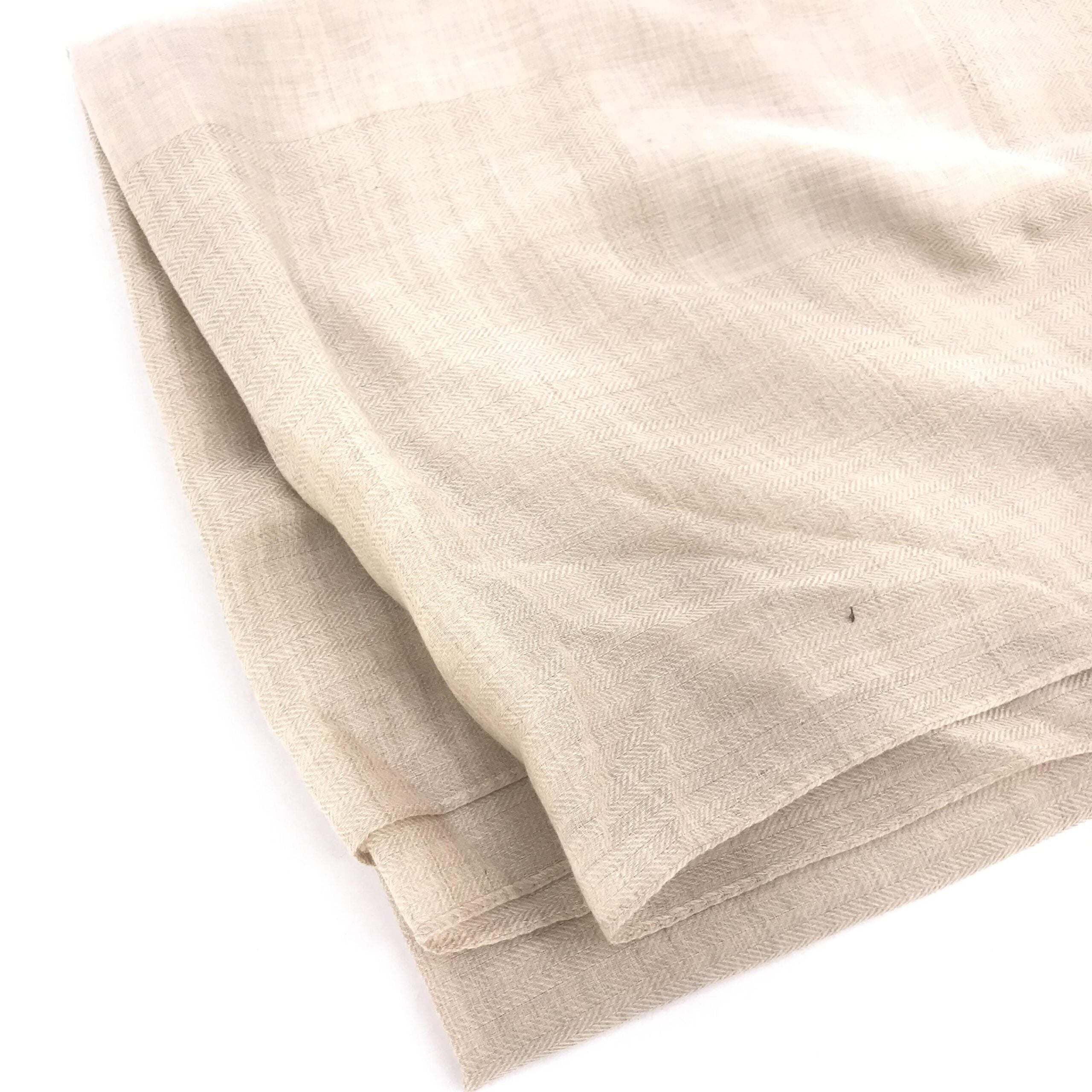 Light Beige Linen Scarf With Fringes