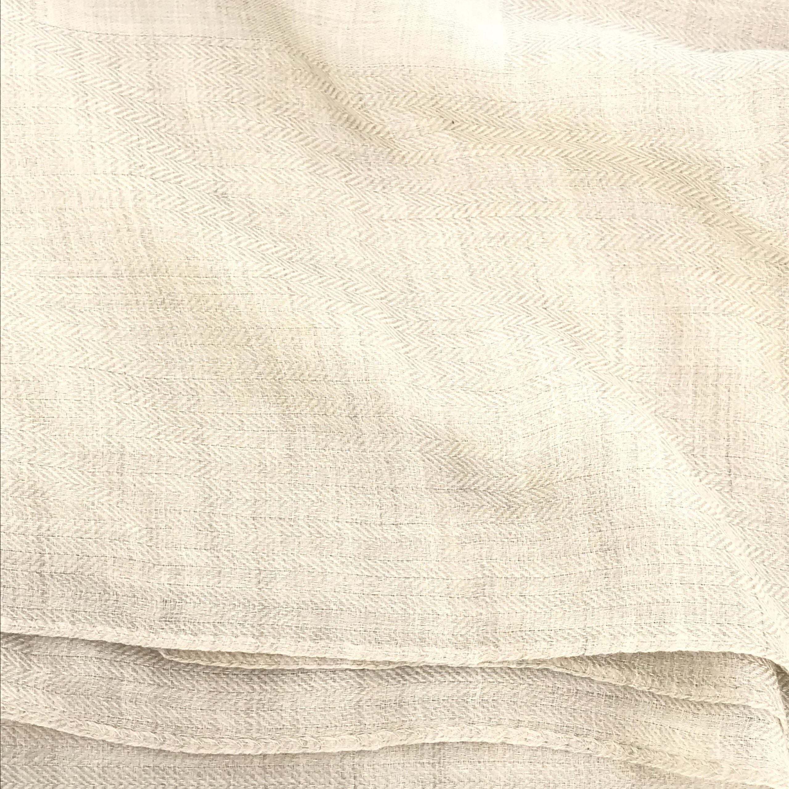 Light Beige Linen Scarf With Fringes
