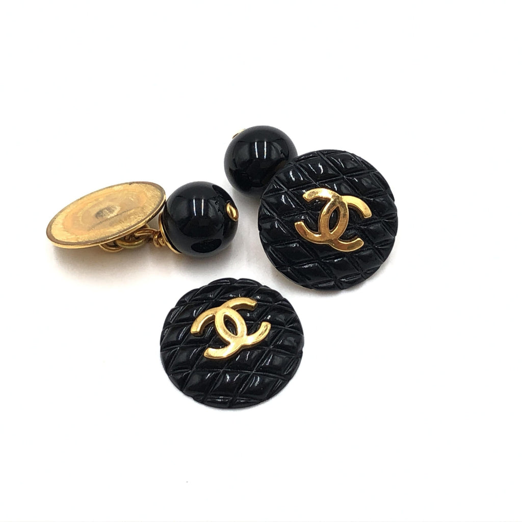 Matelasse Coco Mark Black Plastic Cufflinks