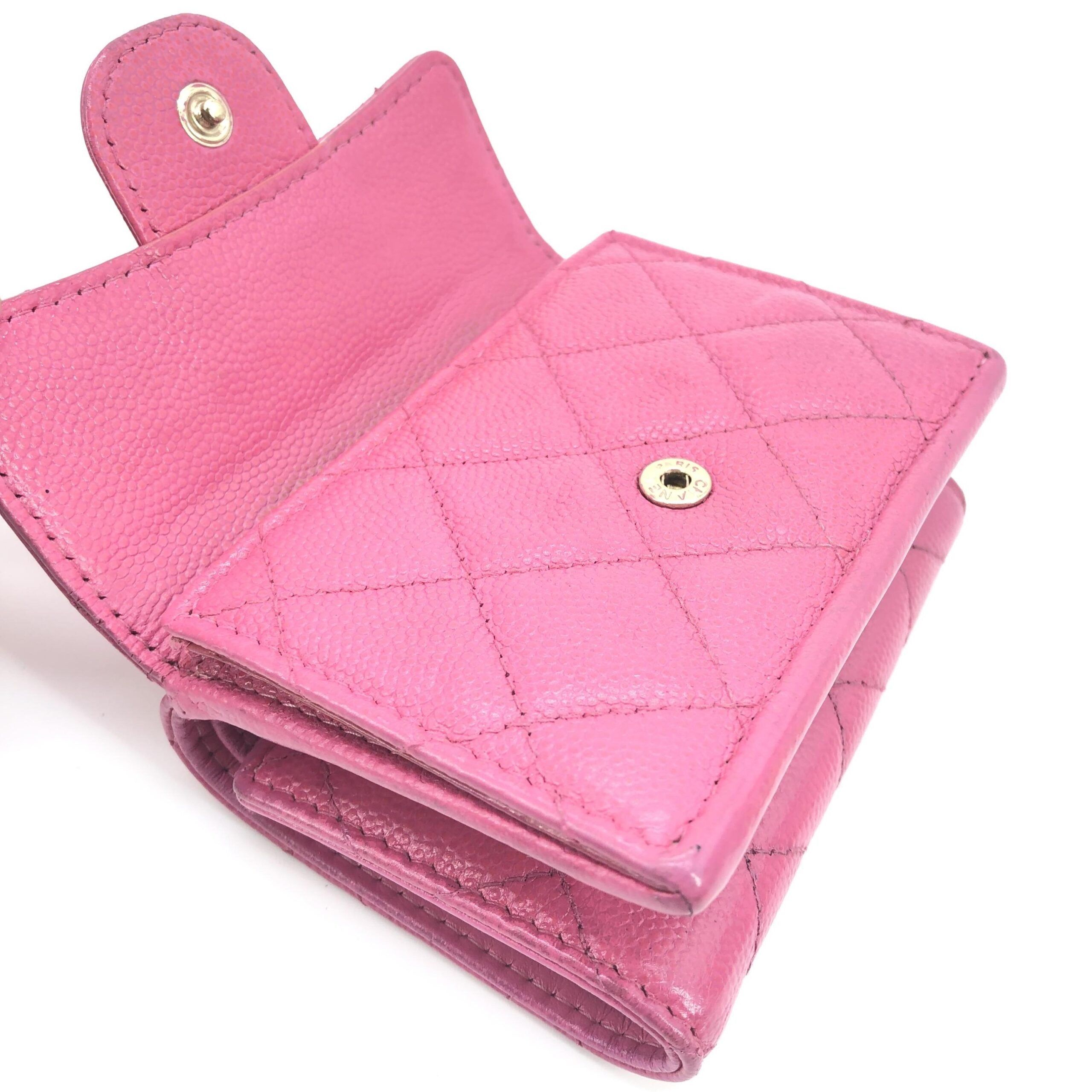 Pink Leather Quilted Flap Wallet