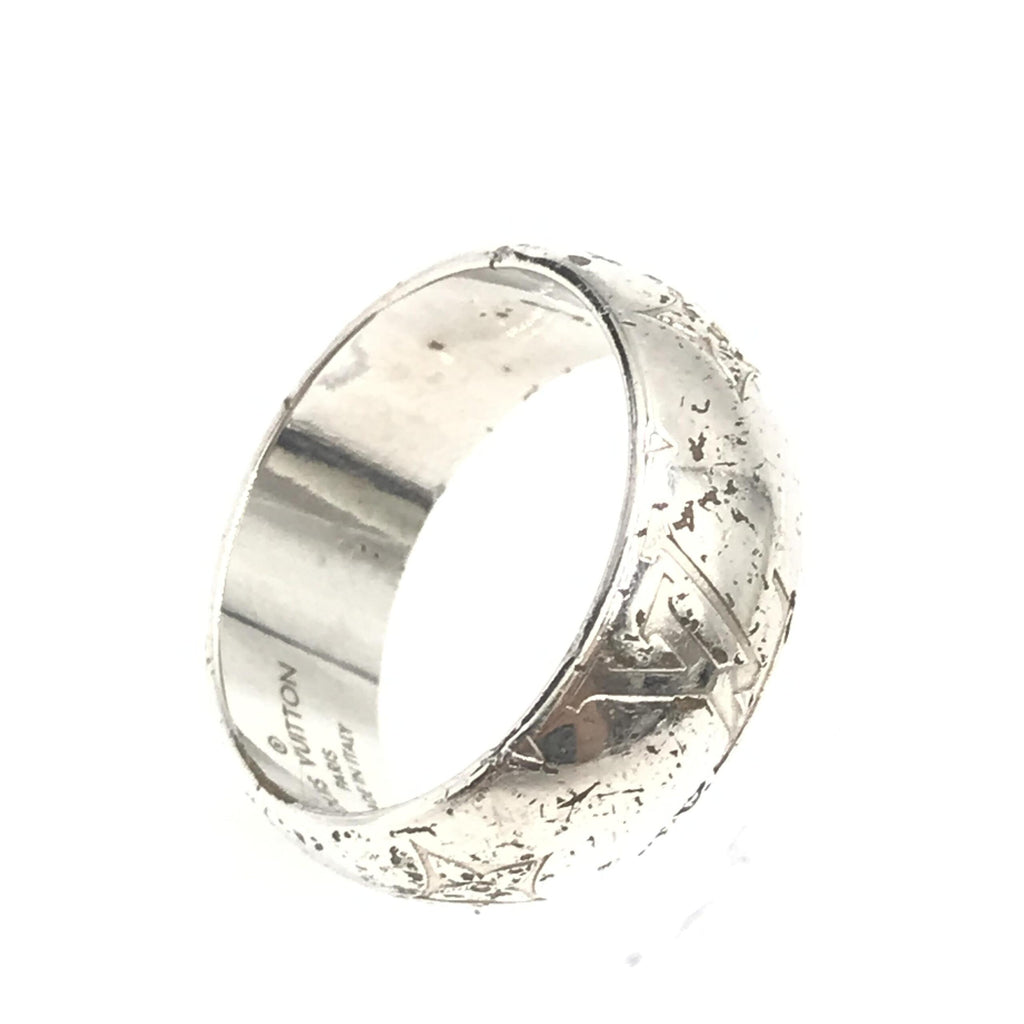 Silver-Tone Monogram Band Ring