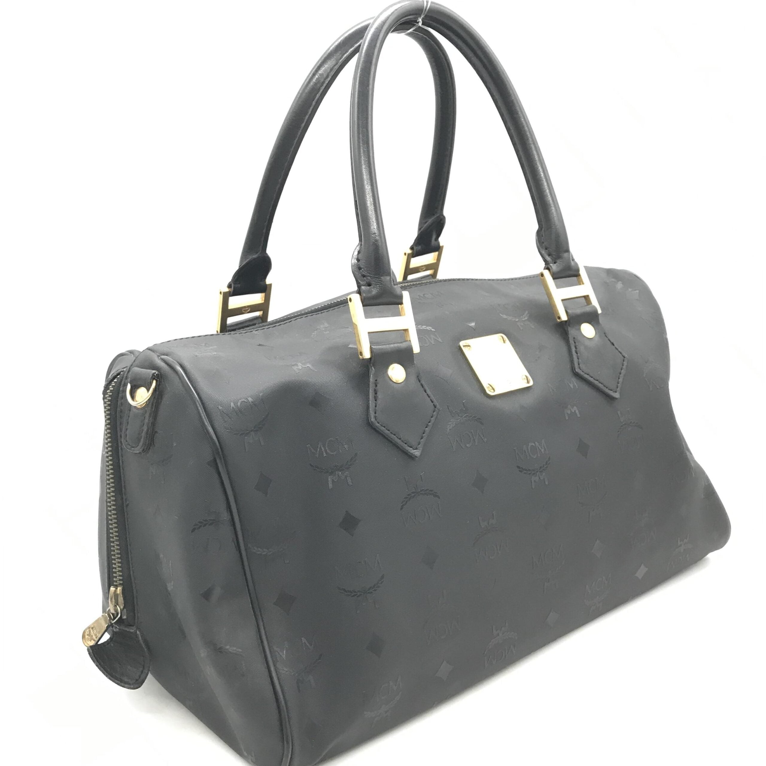 MCM Black Visetos Monogram Boston Bag