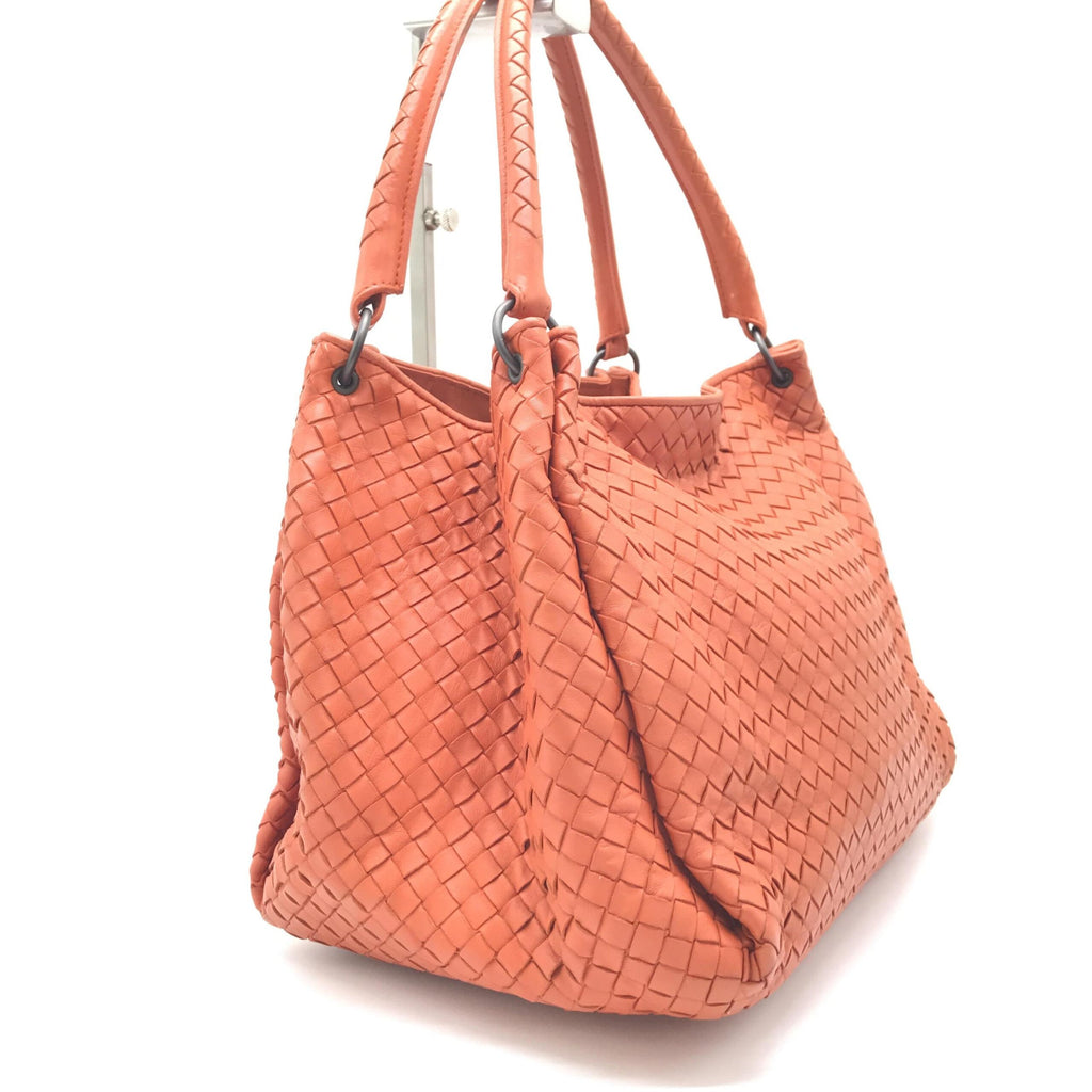 Intrecciato Leather Hobo Bag In Orange