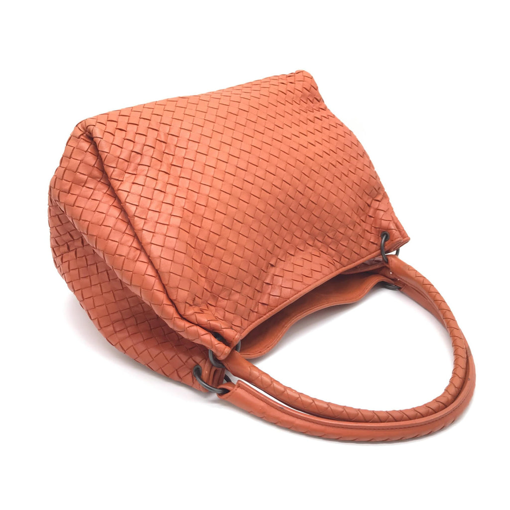 Intrecciato Leather Hobo Bag In Orange