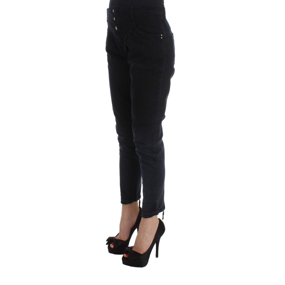 Black Cotton Cropped Jeans