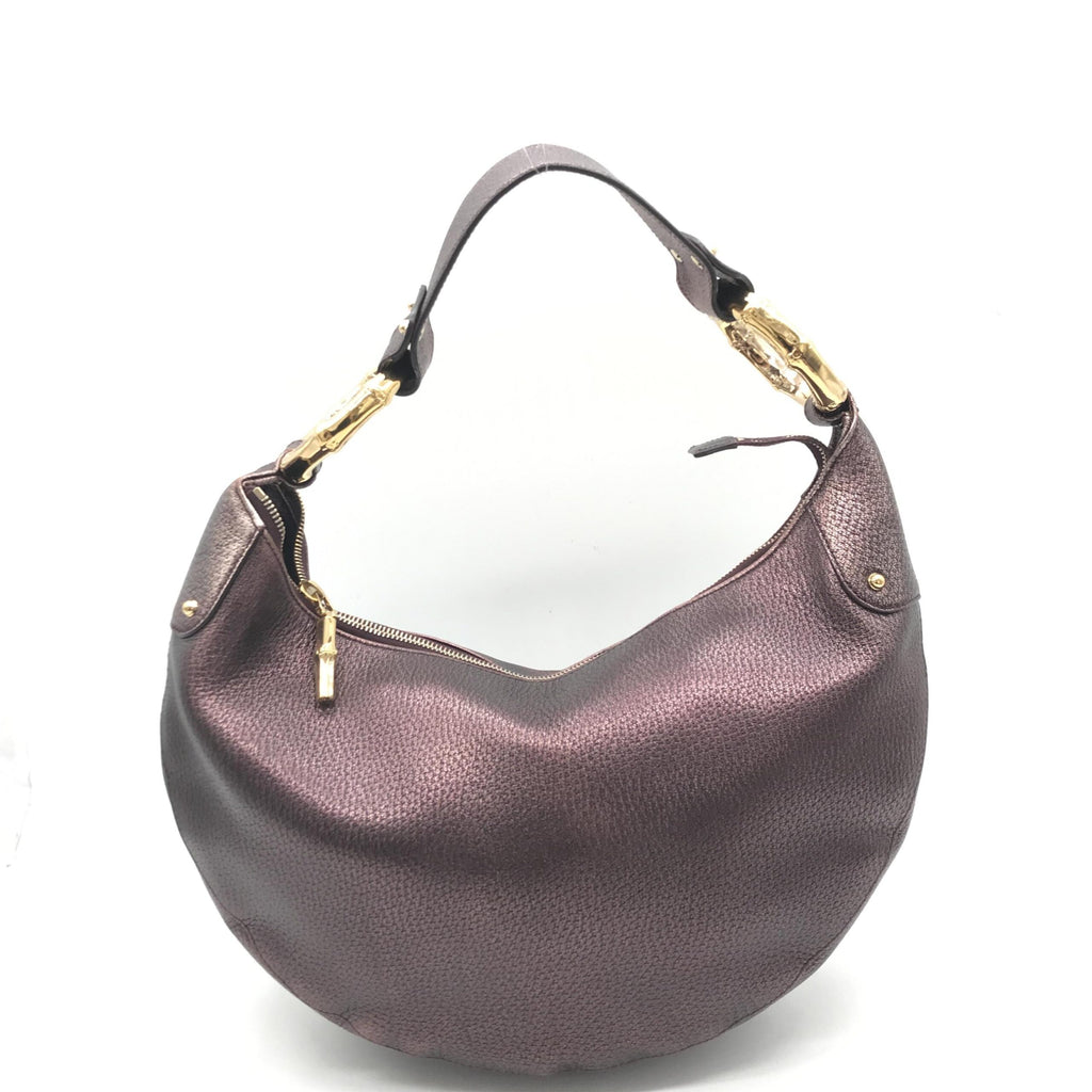 Metallic Leather Bamboo Ring Hobo Bag