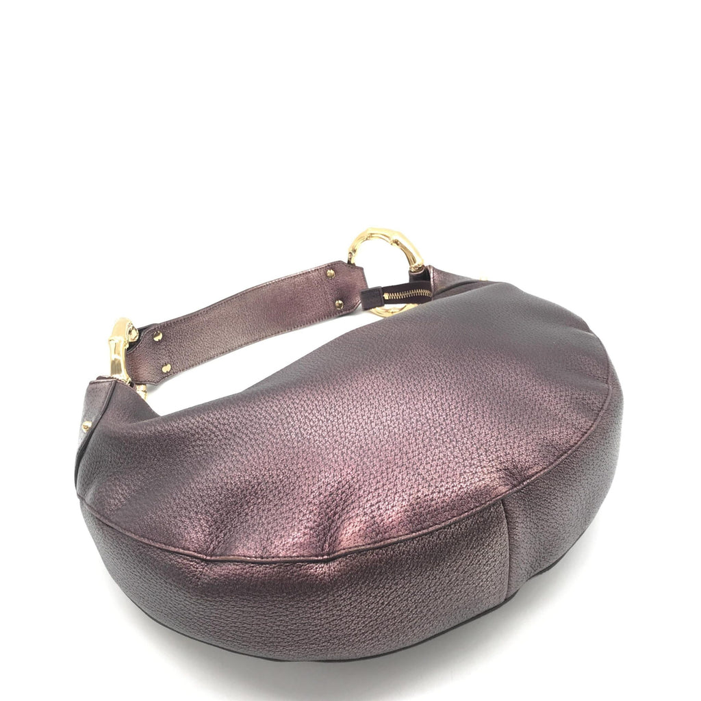 Metallic Leather Bamboo Ring Hobo Bag