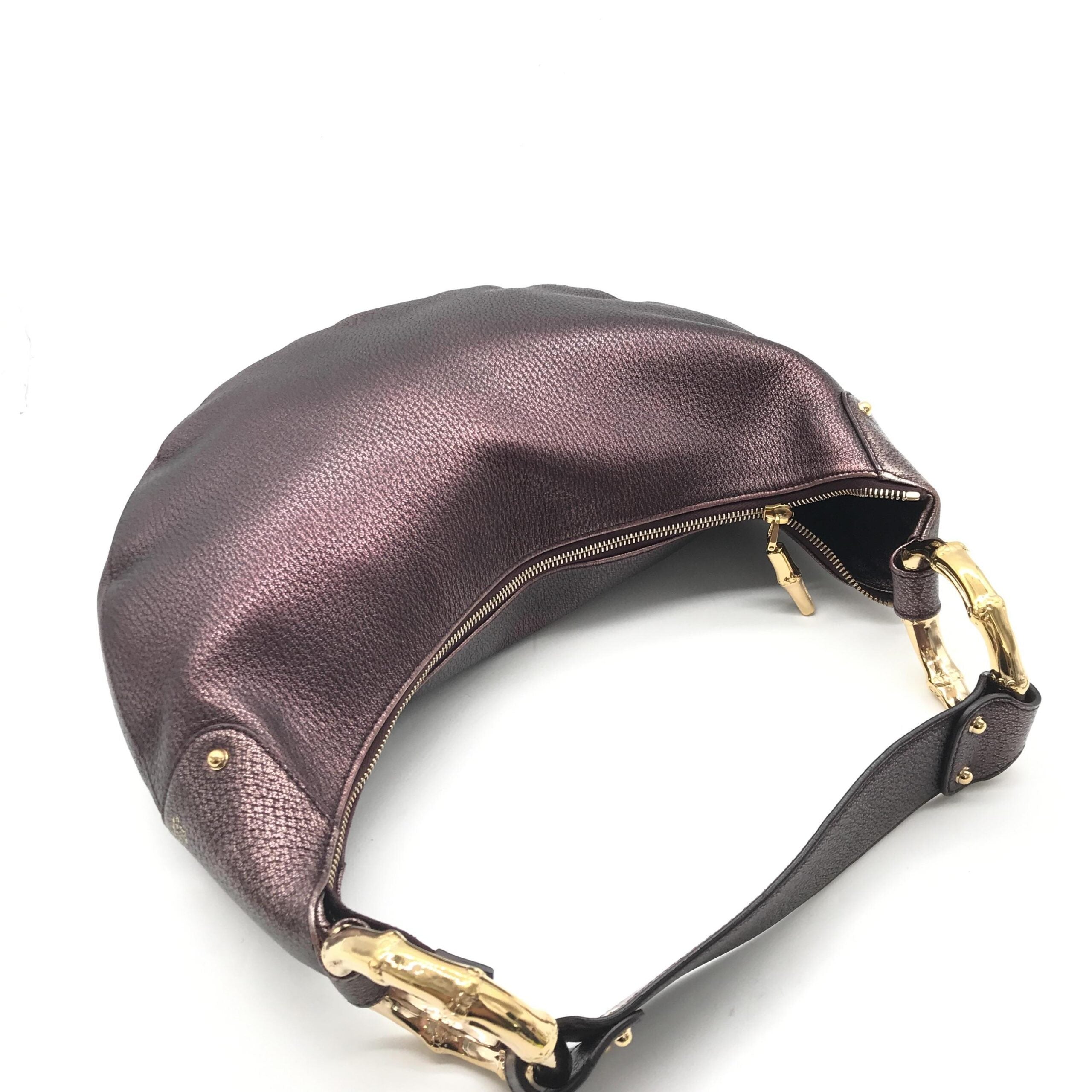 Metallic Leather Bamboo Ring Hobo Bag