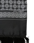 Black White Silk Geometric Neck Wrap 142cm X 15cm Scarf