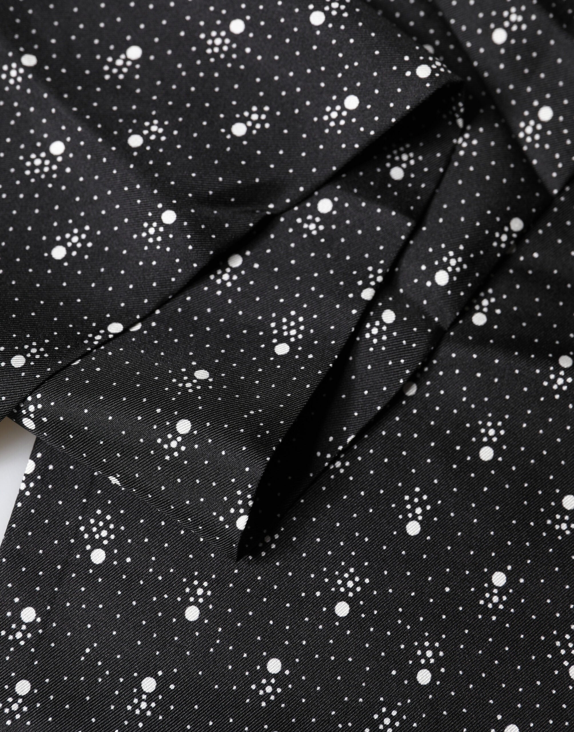 Black White Silk Dotted Print Foulard 140cm X 15cm Scarf