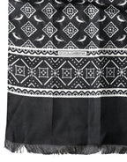 Black Gray Silk Bird Fringe Wrap Foulard 140cm X 23cm Scarf