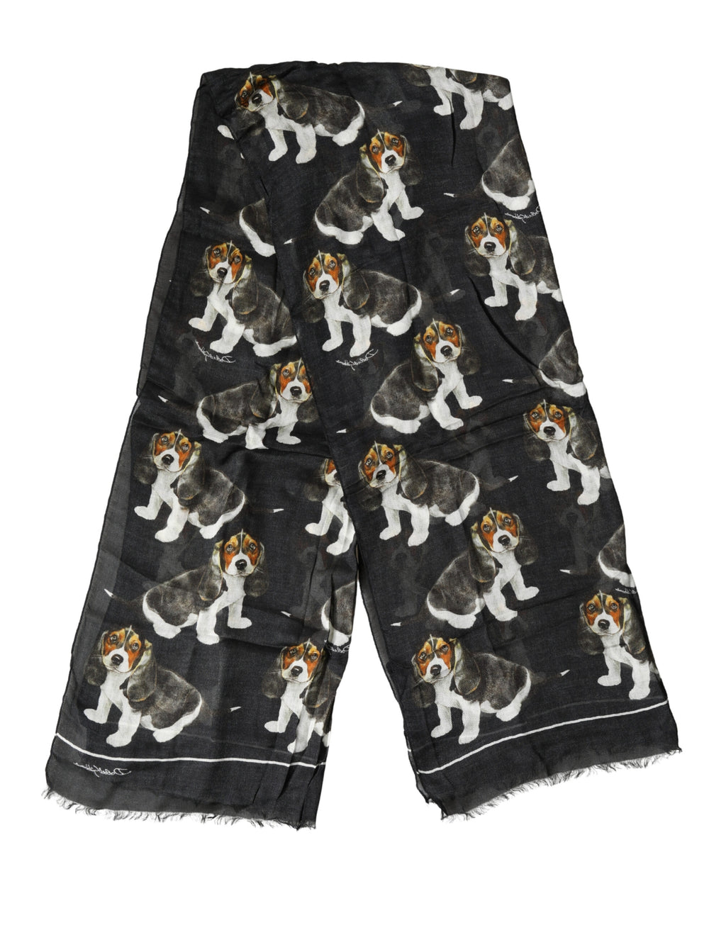 Black Dog Print Modal Wool Wrap Foulard 178cm X 63cm Scarf