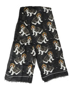Black Dog Print Modal Wool Wrap Foulard 178cm X 63cm Scarf