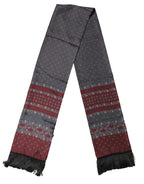 Burgundy Gray Patterned Fringe Foulard 141cm X 15.5cm  Scarf