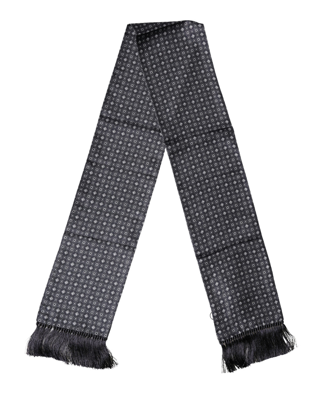Black Silk Geometric Fringe Wrap Foulard 136cm X 15cm  Scarf