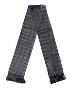 Black Silk Geometric Fringe Wrap Foulard 136cm X 15cm  Scarf