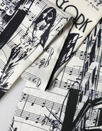 White Black Music City Print Silk Fringe 141cm X 15cm Scarf