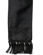 Black Silk Fringe Neck Wrap Foulard 160.5cm x 8cm  Scarf