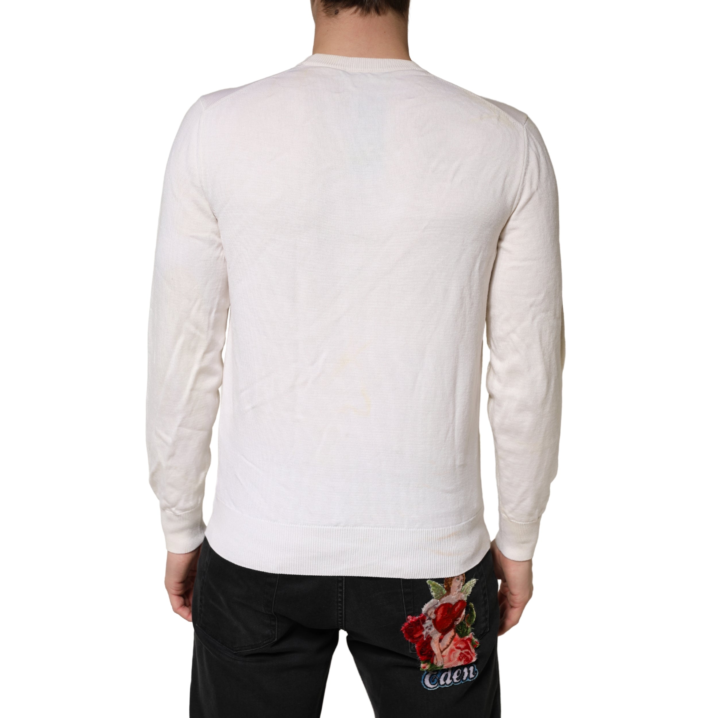 White Virgin Wool Graphic Logo Crewneck Sweater