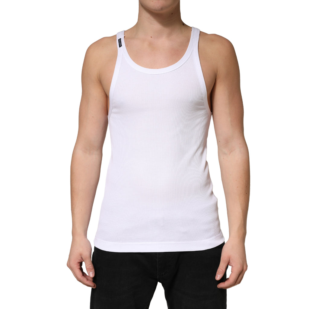 White Ribbed Cotton Sleeveless Tank Top T-shirt
