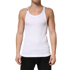 White Ribbed Cotton Sleeveless Tank Top T-shirt