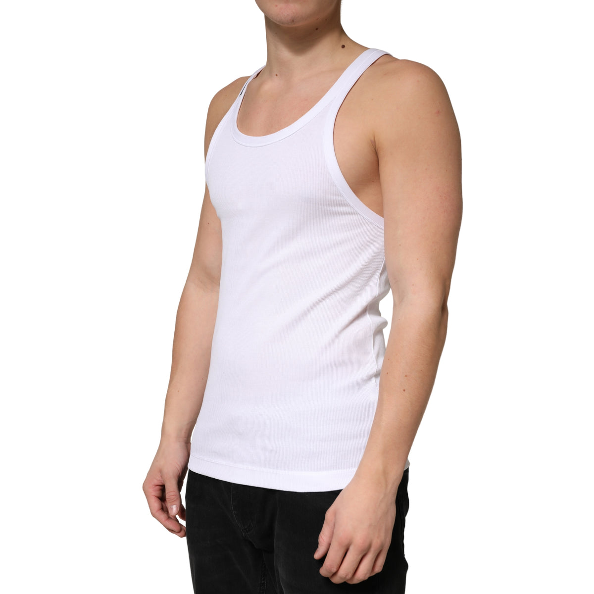 White Ribbed Cotton Sleeveless Tank Top T-shirt