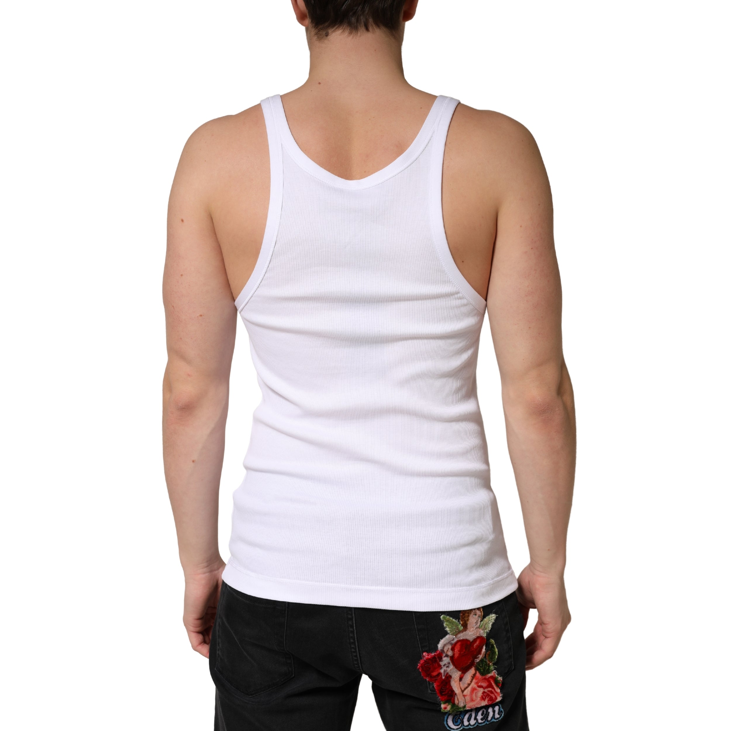 White Ribbed Cotton Sleeveless Tank Top T-shirt