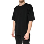 Black Cotton Crewneck Short Sleeve  T-Shirt