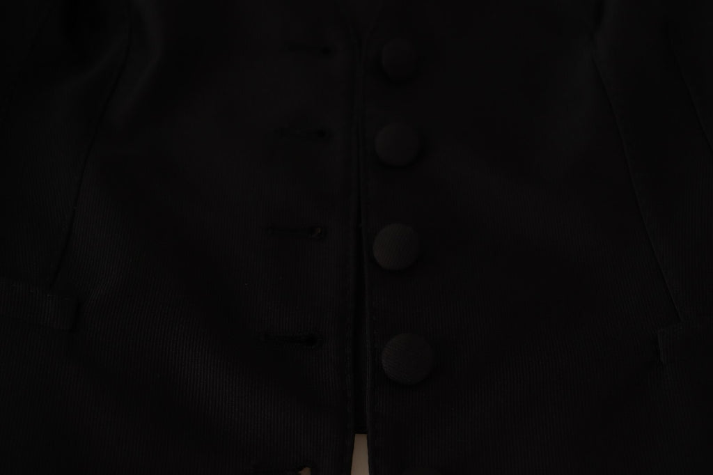 Solid Black Silk Sleeveless Waistcoat Vest Top