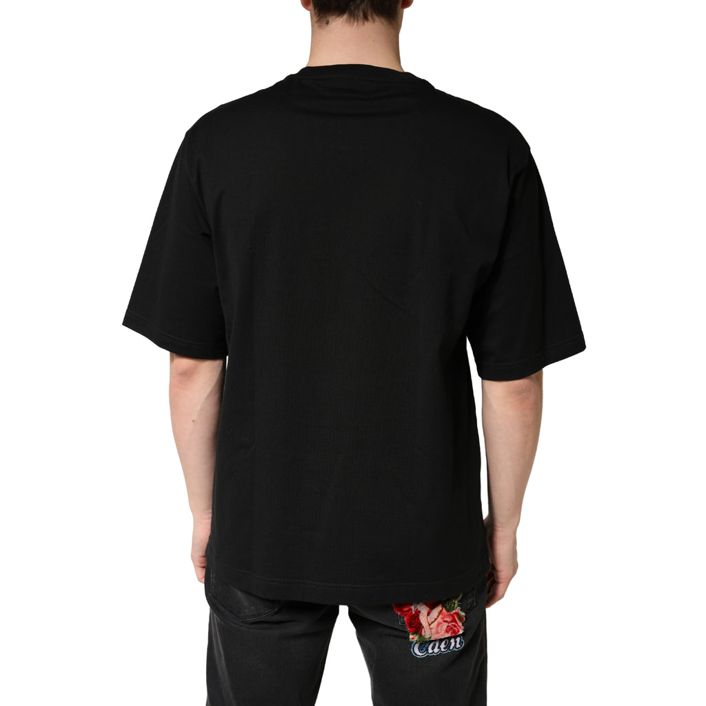 Black Cotton Crewneck Short Sleeve T-Shirt