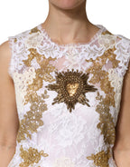 Ivory Lace Silk Embellished Sleeveless  Dress
