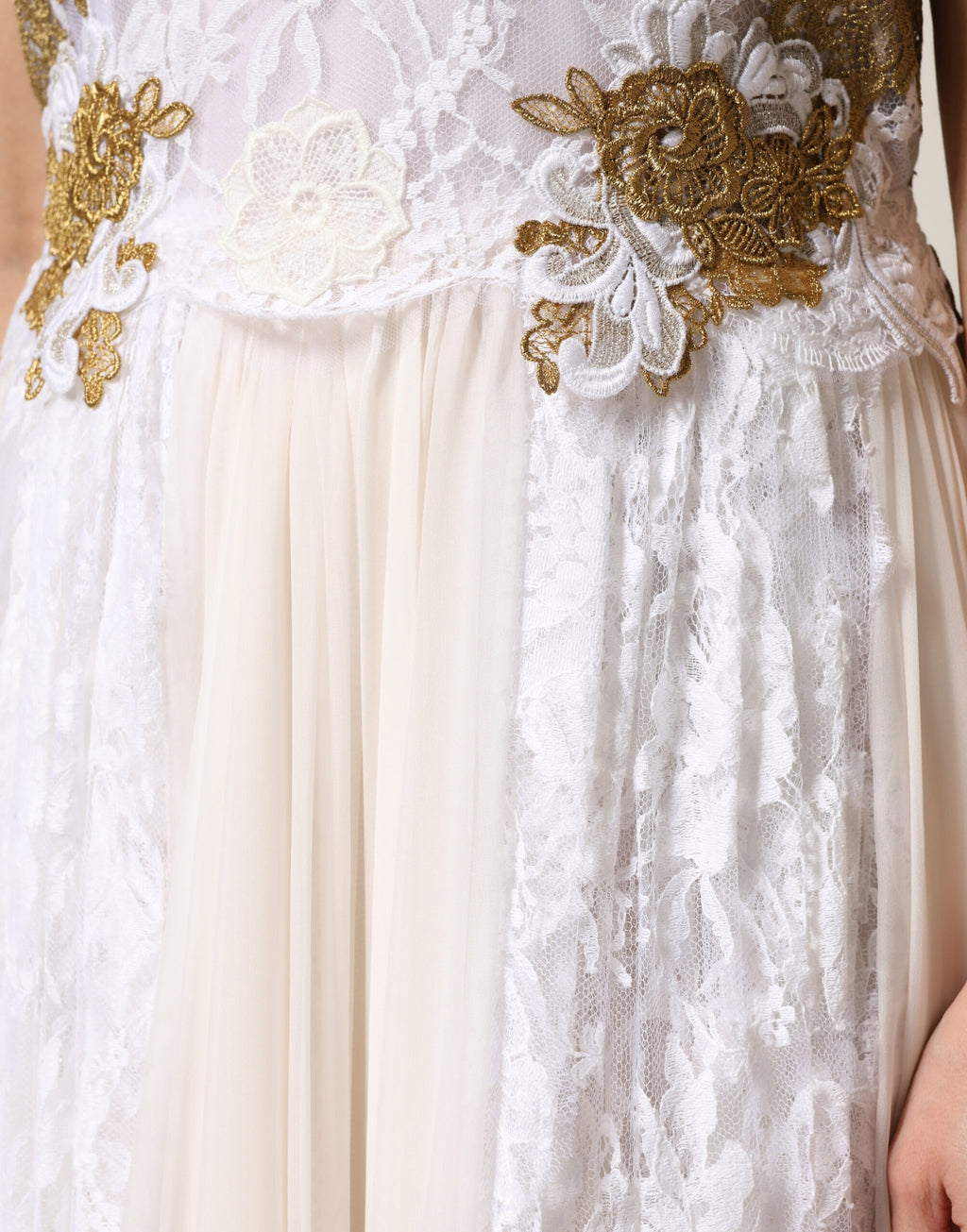 Ivory Lace Silk Embellished Sleeveless  Dress