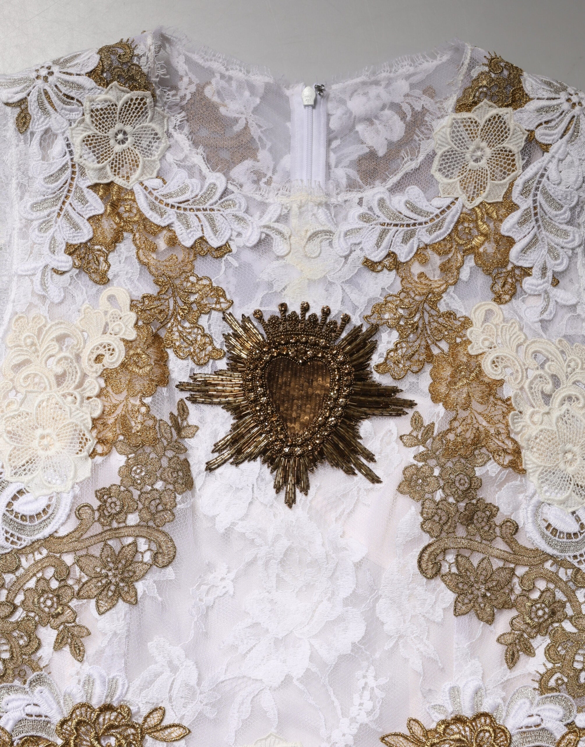 Ivory Lace Silk Embellished Sleeveless  Dress