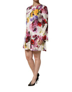 Multicolor Floral Cotton Longsleeves Midi Dress