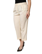 Ivory Wool Mid Waist Cropped Trouser Pants