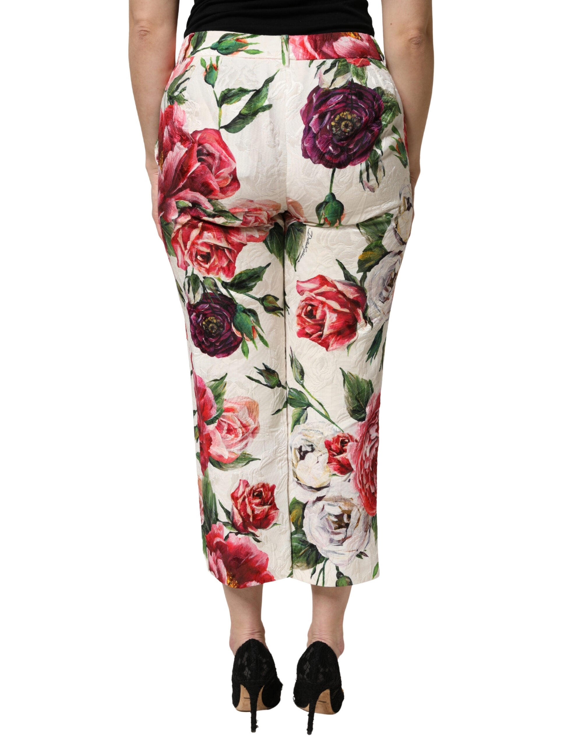Multicolor Rose Floral Cropped Trousers Pants