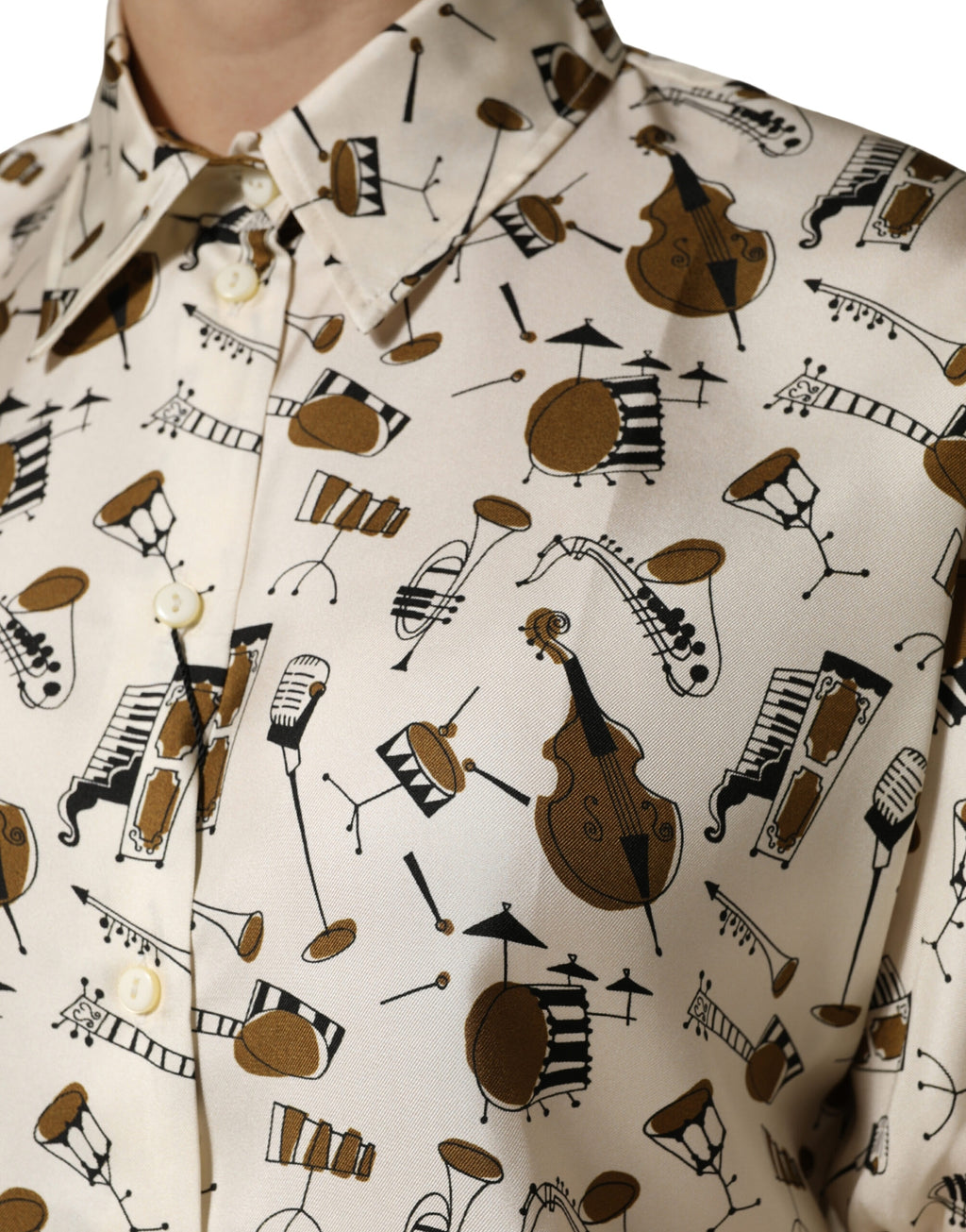 Beige Musical Instrument Print Short Sleeve Top