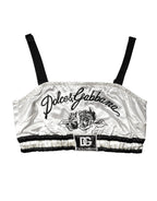 White Silk Satin Crop Black Logo Bralette Top