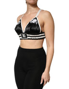 Black Floral Silk Satin Crop Logo Bralette Top