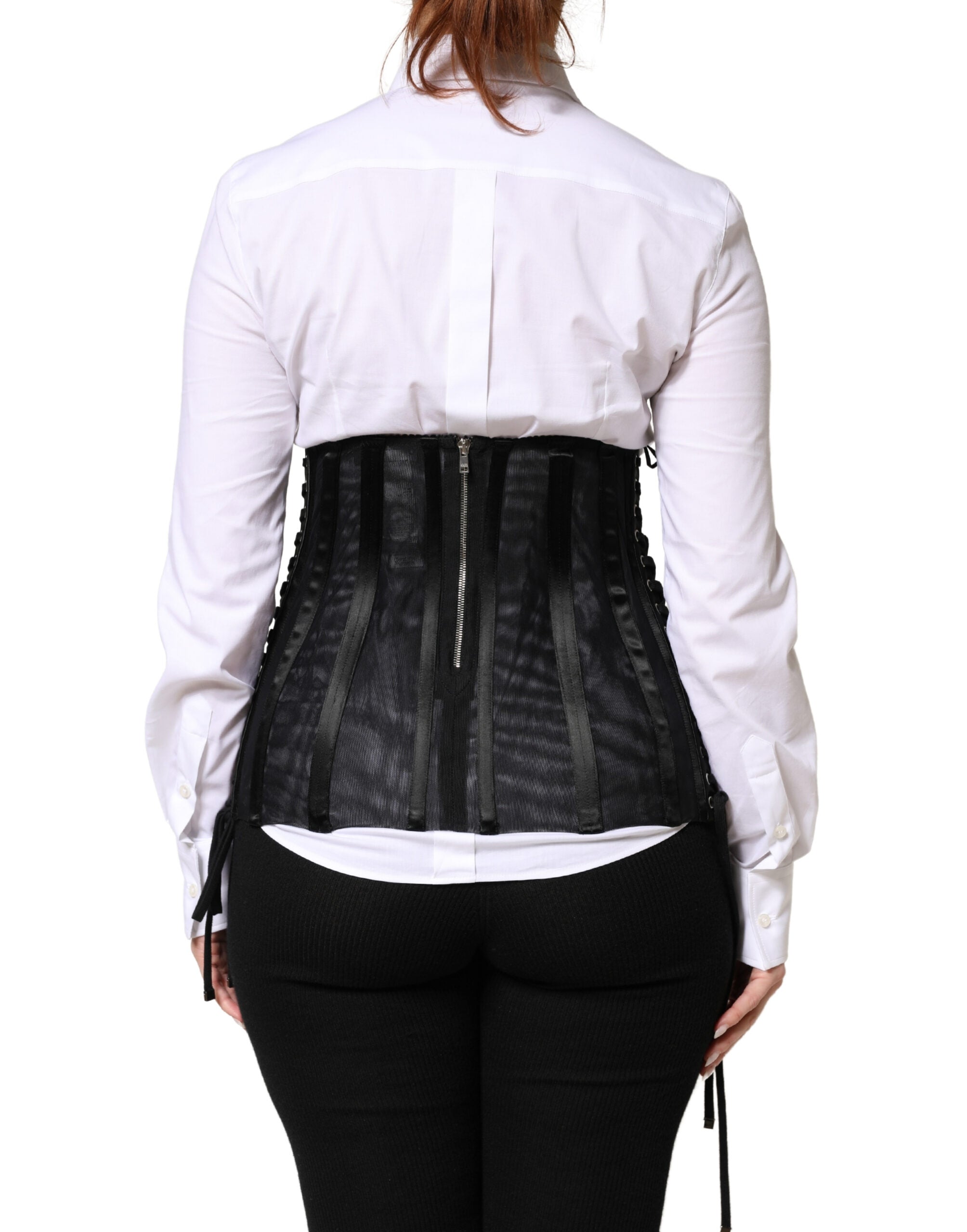 Black Lace-Up Waist Cincher Bustier Corset Top