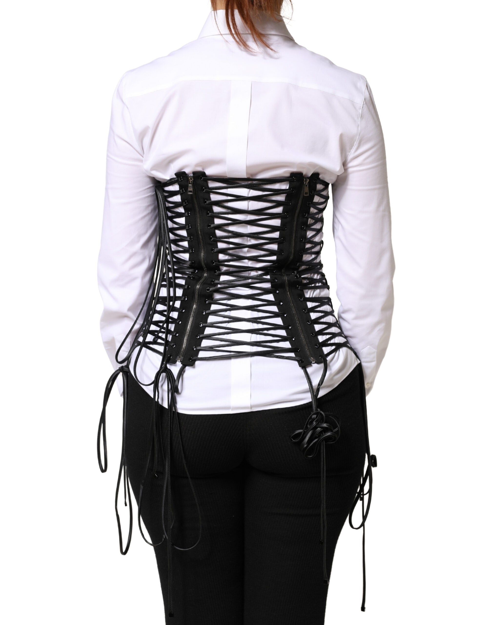 Black Lace-Up Drawstring Bustier Corset Top