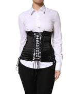 Black Silk Lace-Up Waist Cincher Corset Top