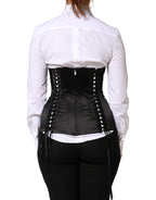 Black Silk Lace-Up Waist Cincher Corset Top