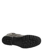 Metallic Leather Buckle Combat Boots Shoes