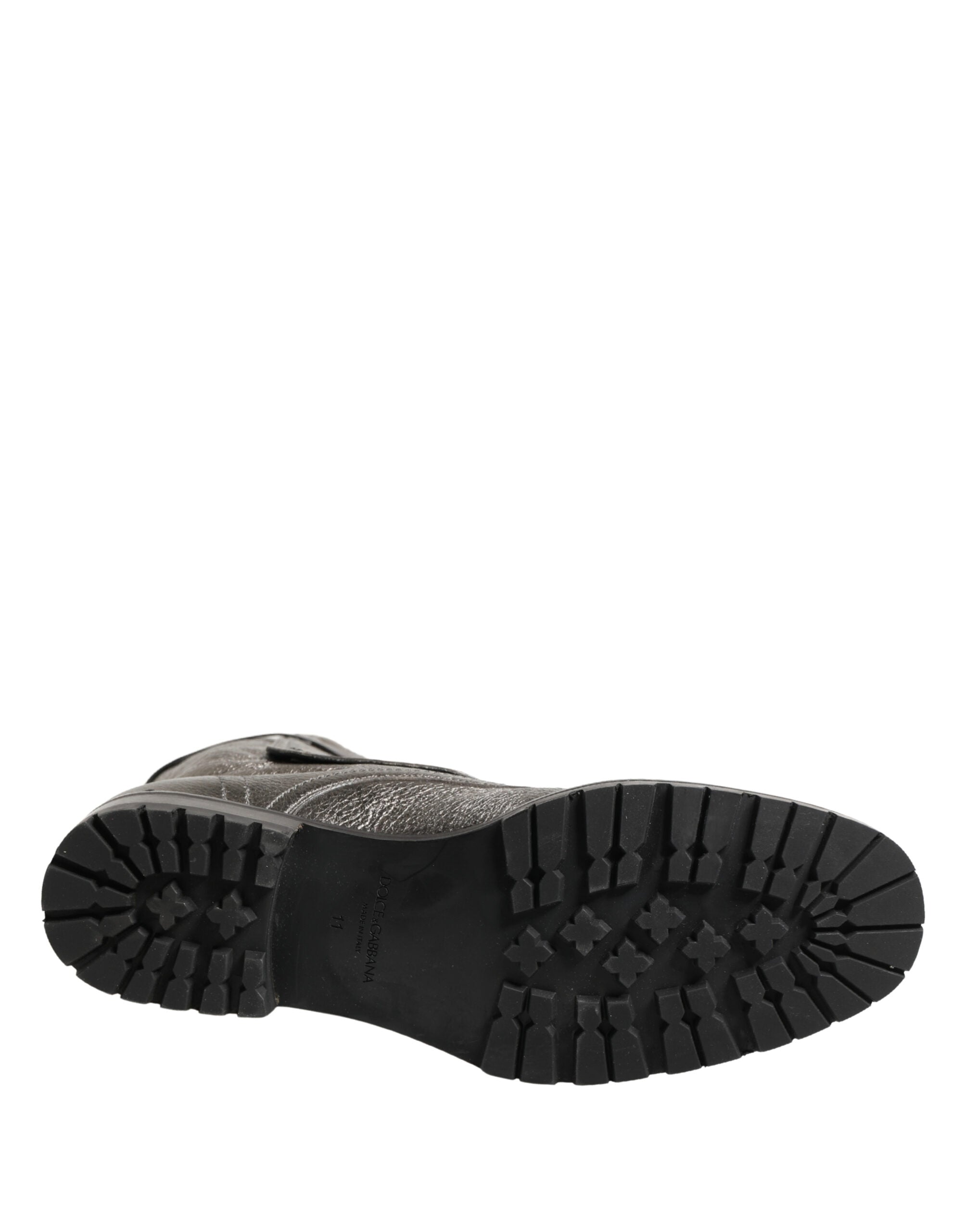 Metallic Leather Buckle Combat Boots Shoes