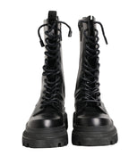 Black Leather Trek Sole Combat Boots Shoes