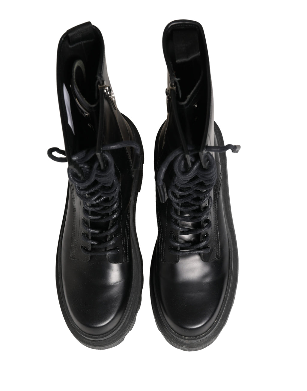 Black Leather Trek Sole Combat Boots Shoes