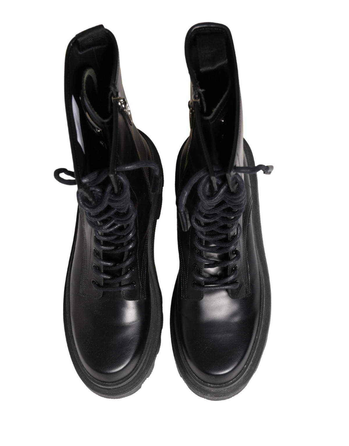 Black Leather Trek Sole Combat Boots Shoes